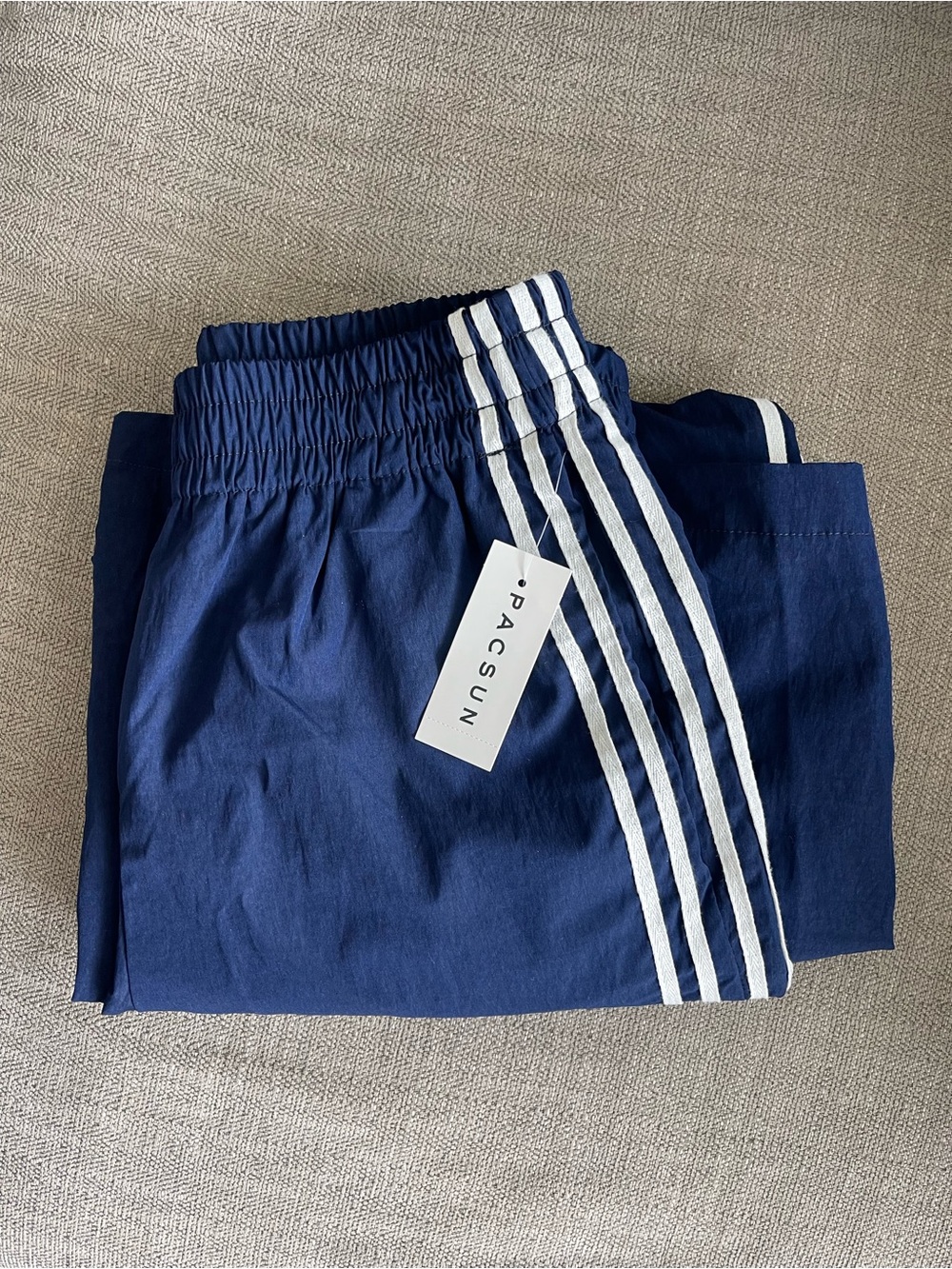 PacSun Navy Blue Track Pants with White Stripes